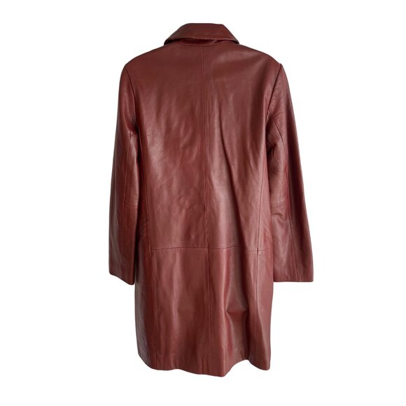 Vintage Halogen Womens Leather Coat Small S Burgundy Button-Up Jacket DH2 - Picture 2 of 7